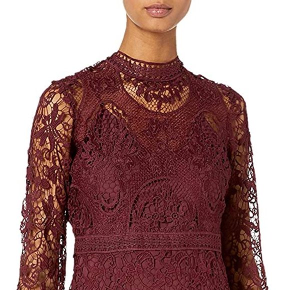 Lace Fit & Flare Dress retail $150 Miia Size 14 Burgundy Grape wine - Picture 14 of 15